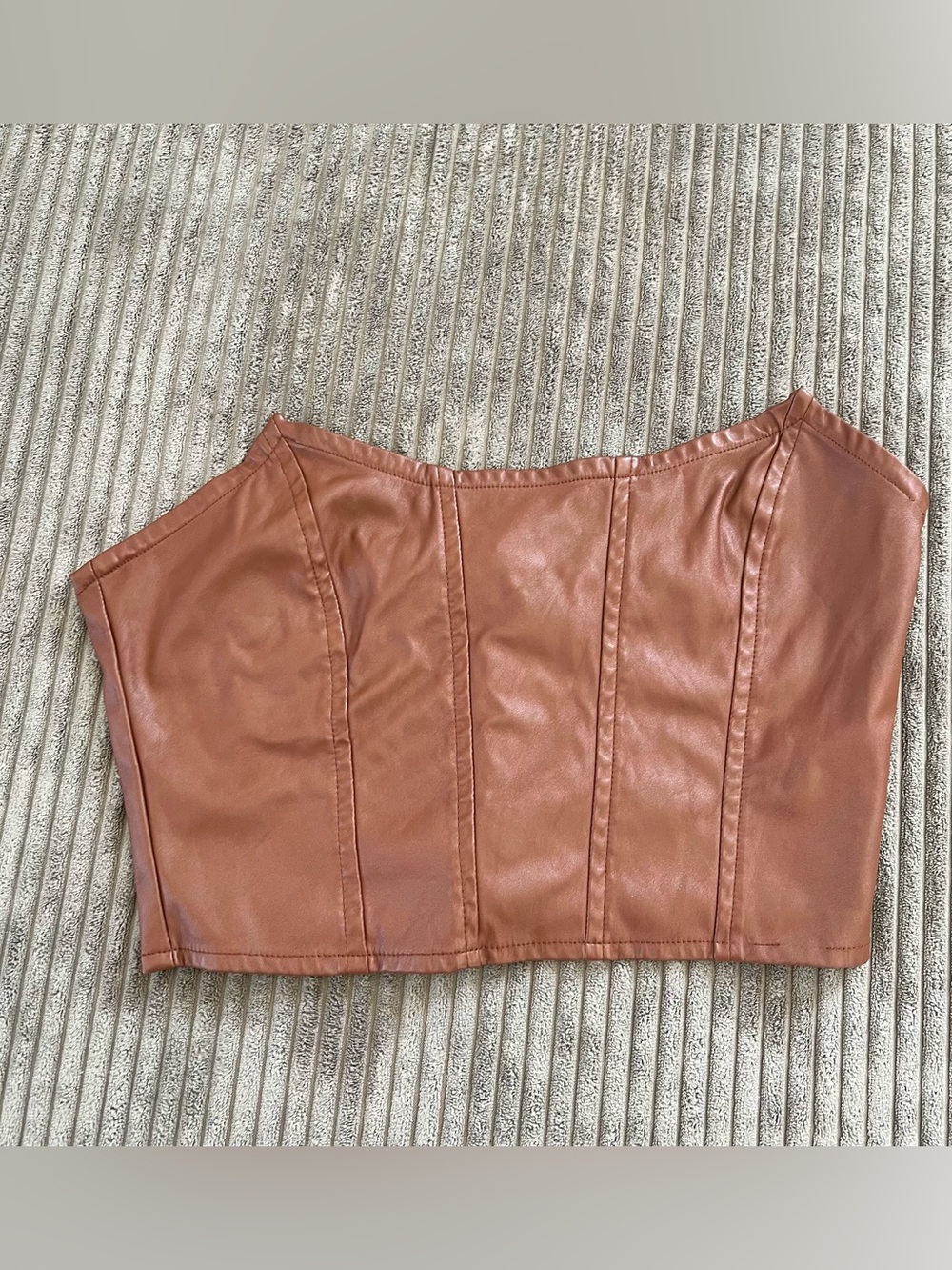 SHEIN Faux Leather Trim Strapless Corset Top
